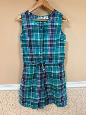 Anthony Richards Teal and Purple Plaid Sleeveless Romper very cute on! Cotton!